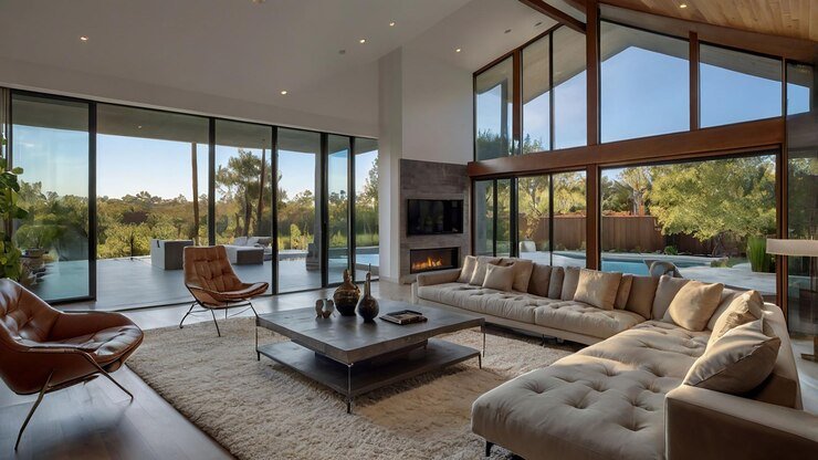 House with pool and fire pit